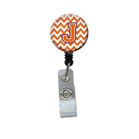 CAROLINES TREASURES Letter J Chevron Orange and Regalia Retractable Badge Reel CJ1062-JBR